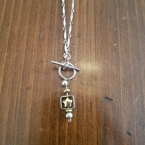 Silver and gold star box charm necklace